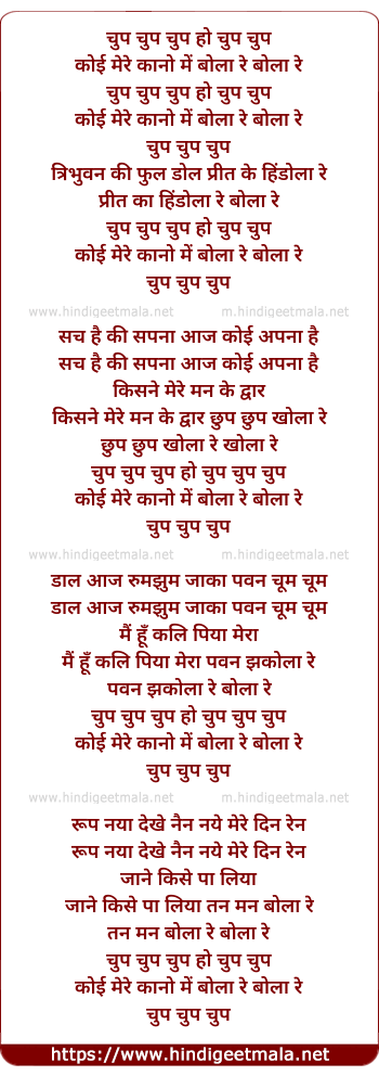 lyrics of song Chup Chup Koi Mere Kano Me Bola Re