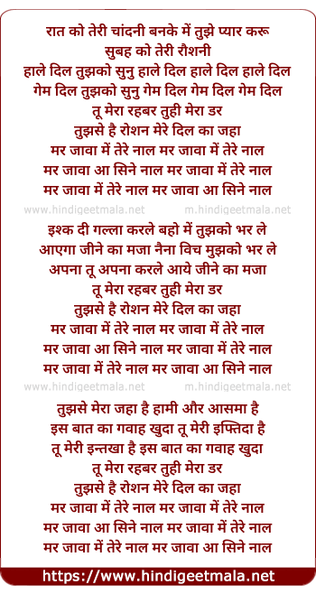 lyrics of song Marjava Mai Tere Naal (Male)