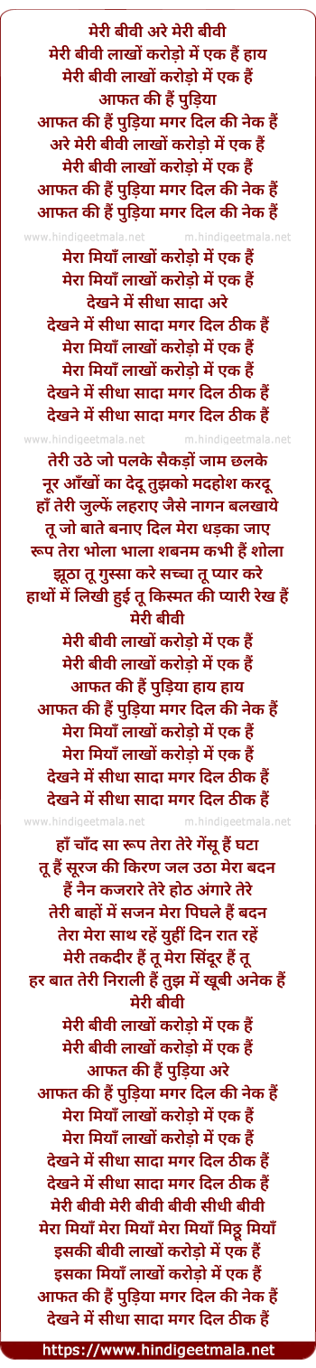 lyrics of song Meri Biwi Lakho