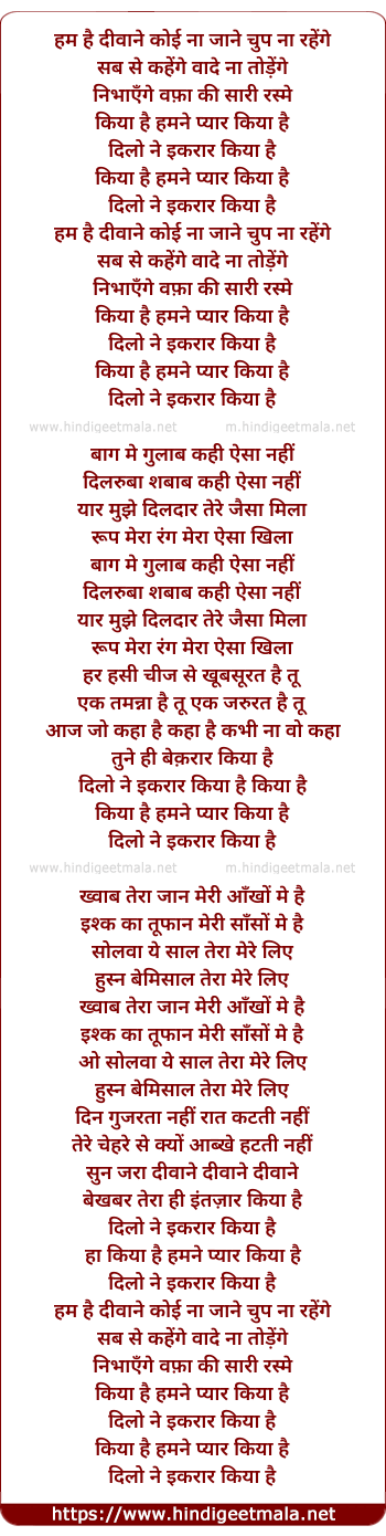 lyrics of song Hum Hai Diwane Koi Na Jane Chup Na Rahenge
