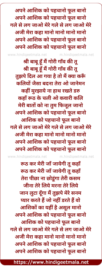 lyrics of song Apne Aashiq Ko Pehchano