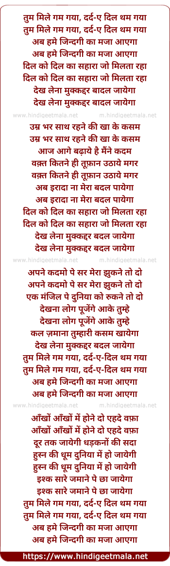 lyrics of song Tum Mile Gum Gaya