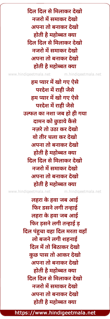 lyrics of song Dil Dil Se Mila Lo