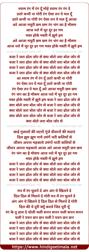 lyrics of song Shyam Rang Bhar Do