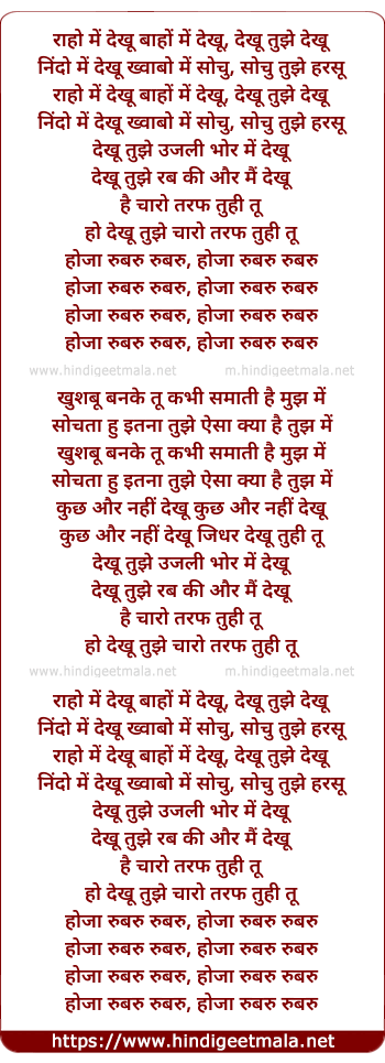 lyrics of song Raho Me Dekhu Baho Me Dekhu