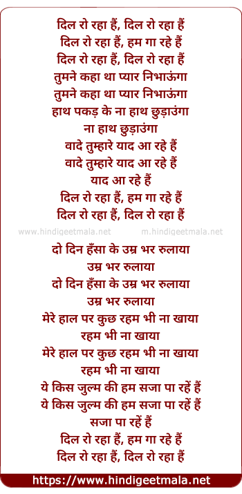 lyrics of song Dil Ro Raha Hai Hum Ga Rahe Hai
