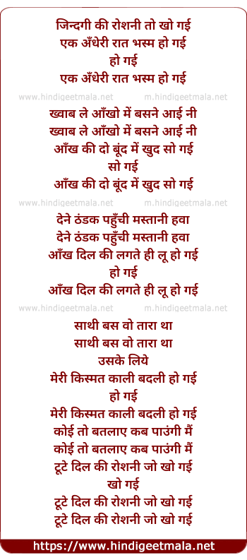 lyrics of song Zindagi Ki Roshni To Kha Gayi