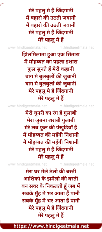 lyrics of song Mere Pehalu Me Hai Jindgani