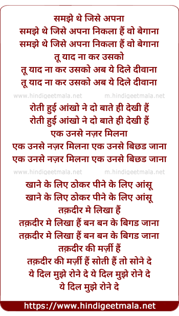 lyrics of song Samjha The Jise Apna Nikala Hai Wo Begana