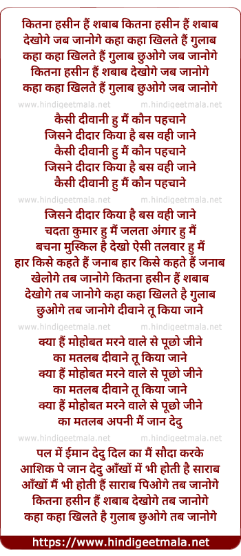 lyrics of song Kitna Haseen Hai Shabaab (Duet)