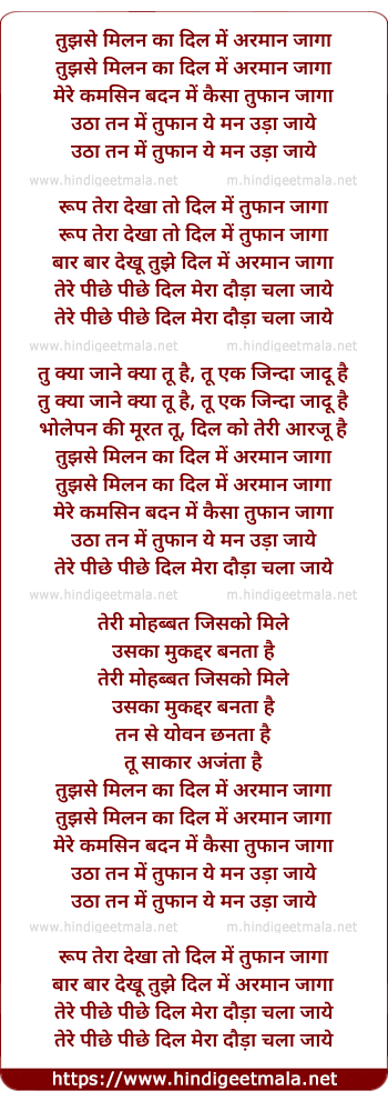 lyrics of song Tujhse Milan Ka Dil Me