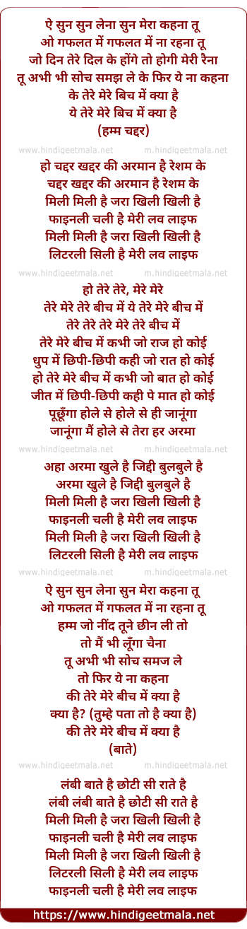 lyrics of song Tere Mere Beech Me Kya Hain