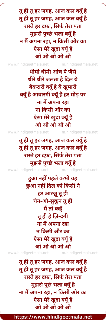 lyrics of song Tu Hi Tu Har Jagah