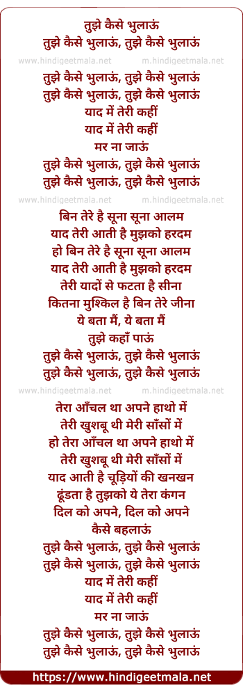lyrics of song Tujhe Kaise Bhulaau