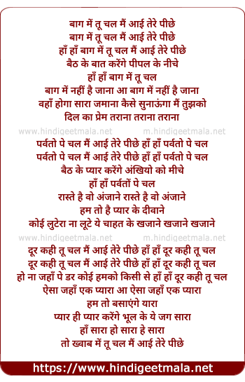 lyrics of song Baag Me Tu Chal