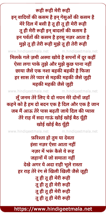 lyrics of song Tu Hi Tu Hi Meri Roohi