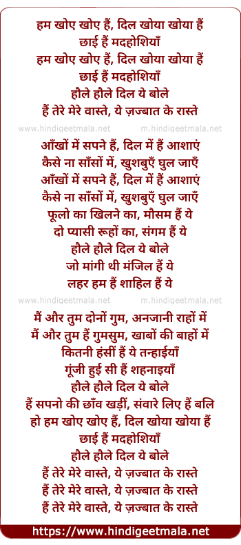 lyrics of song Hum Khoye Khoye Hai
