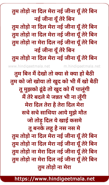 lyrics of song Tum Todo Na