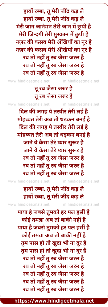 lyrics of song Rabba Jaisa