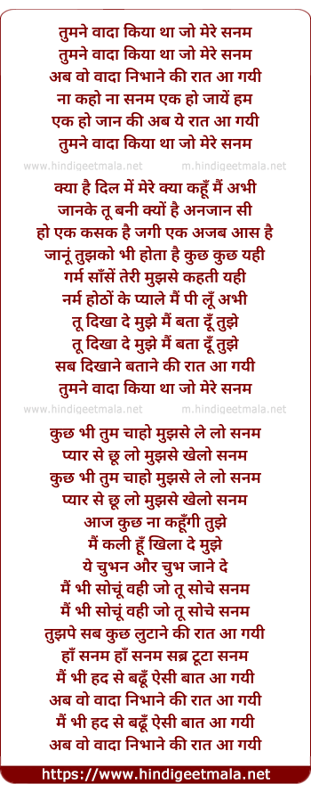 lyrics of song Tumne Wada Kiya Tha