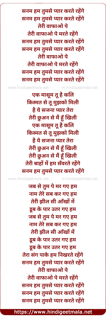 lyrics of song Sanam Hum Tumse