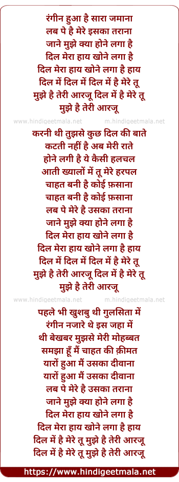 lyrics of song Rangin Hua Hai