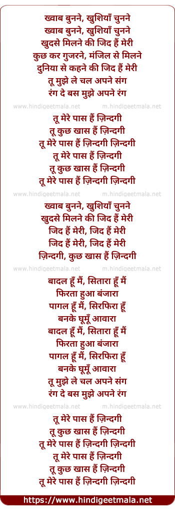 lyrics of song Tu Mere Paas Hai Zindagi