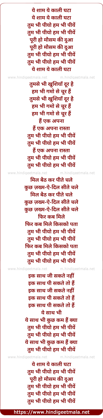 lyrics of song Tum Bhi Piyo Hum Bhi Piye