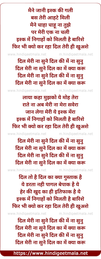 lyrics of song Dil Meri Naa Sune (Reprise)