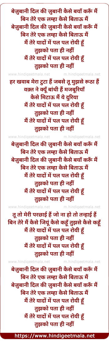 lyrics of song Bezuban Dil Ki (Shibani Version)